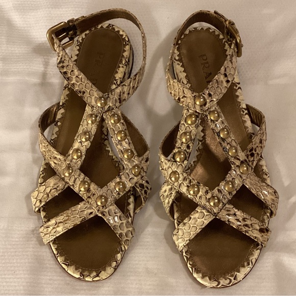 Prada Studded Snakeskin Sandals - Picture 3 of 11